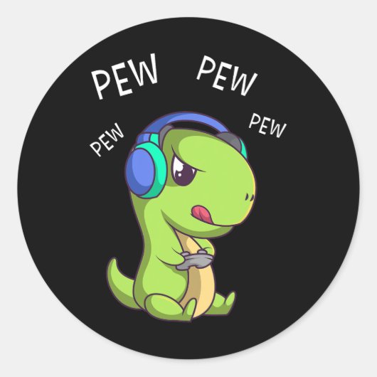 Pew Pew Schattige T-rex Dinosaurus Videogame 1 Ronde Sticker (Voorkant)