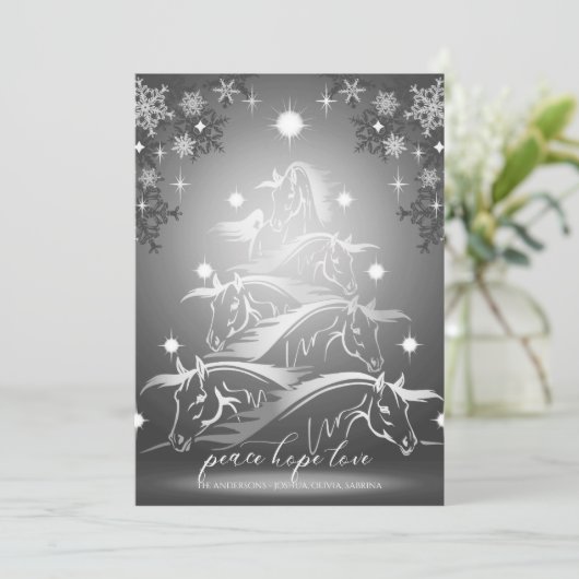 Pewter Abstracte kerstpaarden Feestdagenkaart (Staand voorkant)