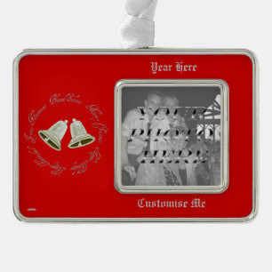 Pewter Bells Kerstmis Verzilverd Omlijst Ornament