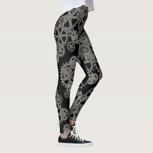 Pewter & Black Steampunk Gears Leggings (Rechts)