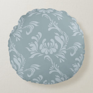 Pewter Blauw en Zink Damast Rond Accent Kussen