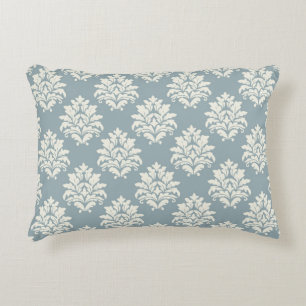 Pewter Blue en Alabaster Damask accentkussen Accent Kussen