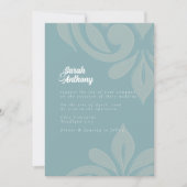 Pewter Blue Smaakvol Elegant Script Damask Wedding Kaart (Voorkant)