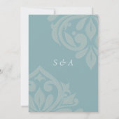Pewter Blue Smaakvol Elegant Script Damask Wedding Kaart (Achterkant)