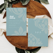Pewter Blue Smaakvol Elegant Script Damask Wedding