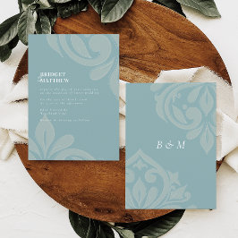 Pewter Blue Smaakvolle Classic Damask Wedding Kaart