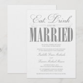 Pewter Eat, Drink & getrouwd zijn | bruiloft uitno Kaart (Voorkant / Achterkant)