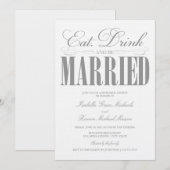 Pewter Eat, Drink & getrouwd zijn | repetitie dine Kaart (Voorkant / Achterkant)