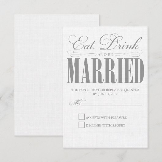 Pewter Eat, Drink & getrouwd zijn | Response Kaart (Voorkant / Achterkant)