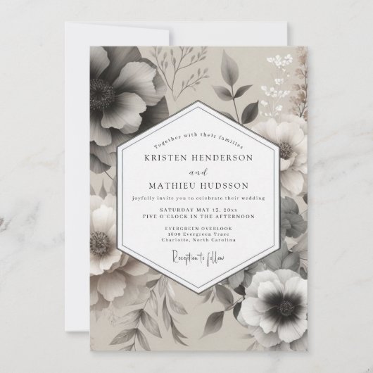 Pewter Elegant Bloom Wedding Kaart (Voorkant)
