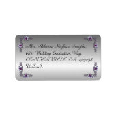 Pewter en Paarse Juweel Trouwadres Etiket (Voorkant)