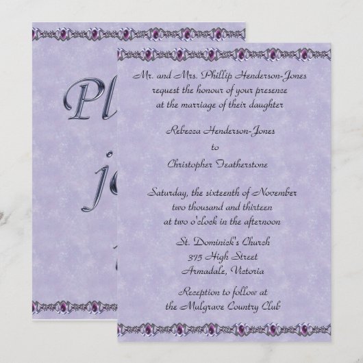 Pewter en Paarse juwelen Kaart (Voorkant / Achterkant)