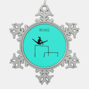 PEWTER GYMNASTICS SNOWFLAKE ORNAMENT. TIN SNEEUWVLOK ORNAMENT