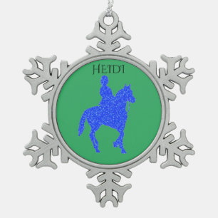 PEWTER" HORSEBACK RIDING" SNOWFLAKE ORNAMENT. TIN SNEEUWVLOK ORNAMENT