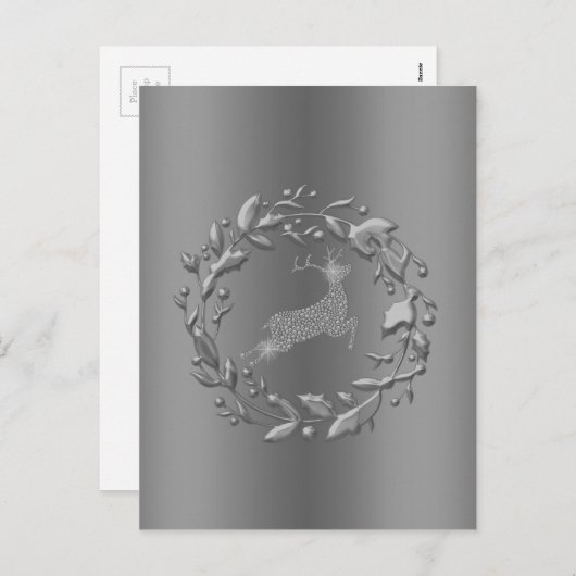 Pewter Kerstmis en rendier Feestdagenkaart (Voorkant / Achterkant)