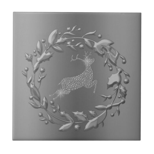 Pewter Kerstmis en rendier Tegeltje (Voorkant)
