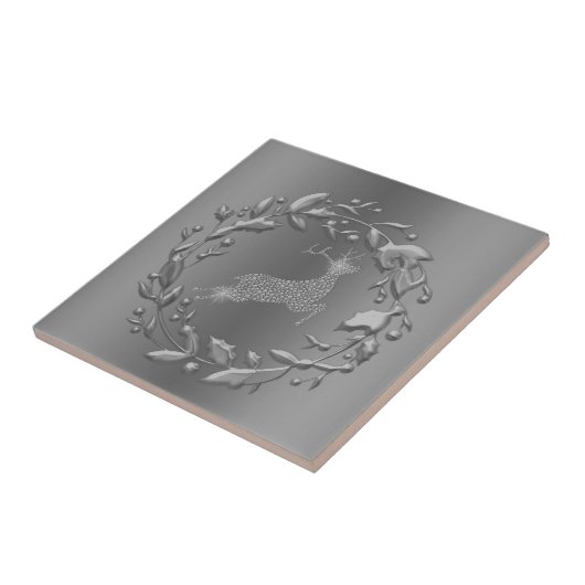 Pewter Kerstmis en rendier Tegeltje (Zijkant)