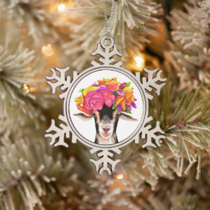 Pewter-kerstornament Posey de geit Tin Sneeuwvlok Ornament