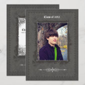 Pewter lijst fotograduatie party-uitnodiging kaart (Voorkant / Achterkant)