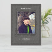 Pewter lijst fotograduatie party-uitnodiging kaart (Staand voorkant)