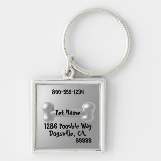  Pewter look 3D Dog ID label Sleutelhanger (Voorkant)