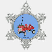 Pewter Ornament Speelgoed Wagon kerstcadeautjes. (Voorkant)