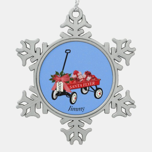 Pewter Ornament Speelgoed Wagon kerstcadeautjes. (Voorkant)