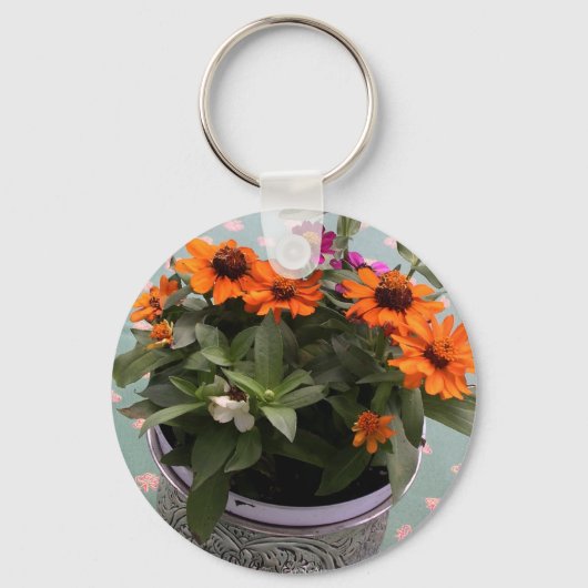 Pewter Pot Daisies Sleutelhanger (Voorkant)
