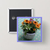 Pewter Pot Daisies Vierkante Button 5,1 Cm (Voorkant /achterkant)