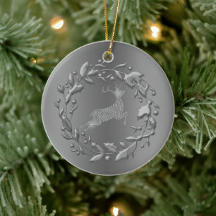 Pewter Reindeer en Wreater Kerstmis Keramisch Ornament