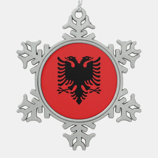 Pewter Sneeuwvlok Ornament met Albanië Vlag (Voorkant)