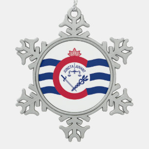 Pewter Sneeuwvlok Ornament met Cincinnati Flag