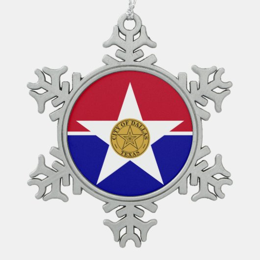 Pewter Sneeuwvlok Ornament met Dallas Flag (Voorkant)