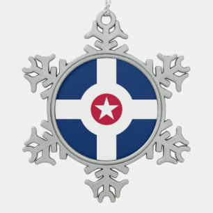 Pewter Sneeuwvlok Ornament met Indianapolis Vlag