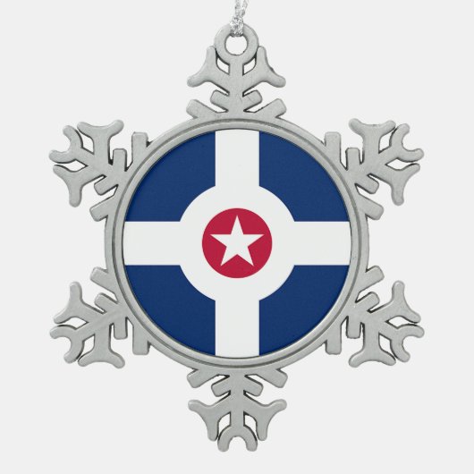 Pewter Sneeuwvlok Ornament met Indianapolis Vlag (Voorkant)