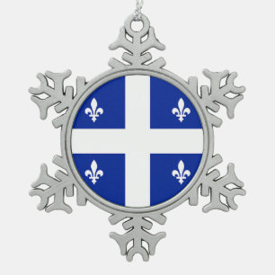 Pewter Sneeuwvlok Ornament met Quebec Flag