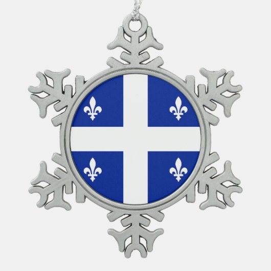 Pewter Sneeuwvlok Ornament met Quebec Flag (Voorkant)