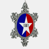 Pewter Sneeuwvlok Ornament met San Antonio Flag (Links)
