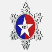 Pewter Sneeuwvlok Ornament met San Antonio Flag (Rechts)