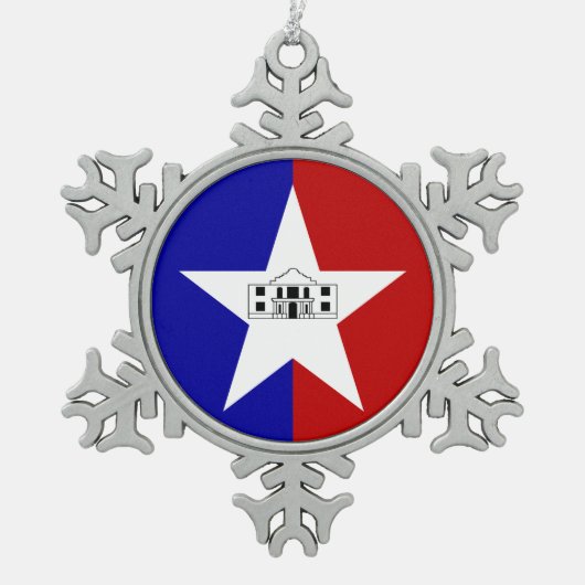 Pewter Sneeuwvlok Ornament met San Antonio Flag (Voorkant)