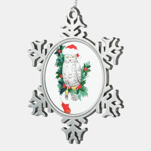 Pewter Snowflake Cute Wildlife Kerstsierman Tin Sneeuwvlok Ornament (Rechts)