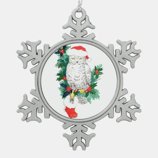 Pewter Snowflake Cute Wildlife Kerstsierman Tin Sneeuwvlok Ornament (Voorkant)