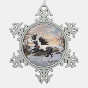 Pewter Snowflake Gypsy Vanner Horse Ornament