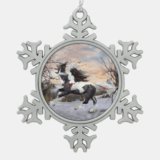 Pewter Snowflake Gypsy Vanner Horse Ornament (Voorkant)