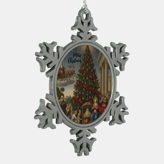 Pewter Snowflake Nativity Santa Ornament (Links)