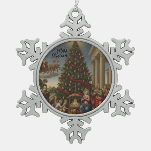 Pewter Snowflake Nativity Santa Ornament (Voorkant)