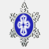 Pewter Snowflake Ornament/Blue Celtic Cross Tin Sneeuwvlok Ornament (Rechts)