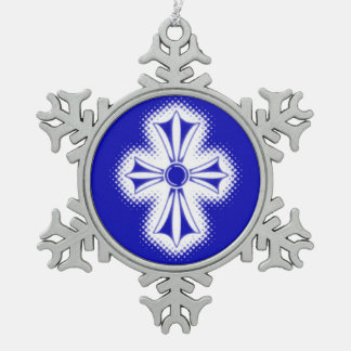 Pewter Snowflake Ornament/Blue Celtic Cross Tin Sneeuwvlok Ornament