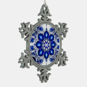 Pewter Snowflake Ornament met Blauw Wit Kleuren (Links)