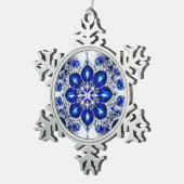 Pewter Snowflake Ornament met Blauw Wit Kleuren (Rechts)
